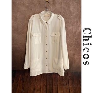 Chicos women’s white button down shirt/jacket~4 pockets~size XL/16~EUC